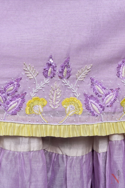 Lavender Color Teared Garara Silk Chanderi Set- Lavender Blush - Naksheband