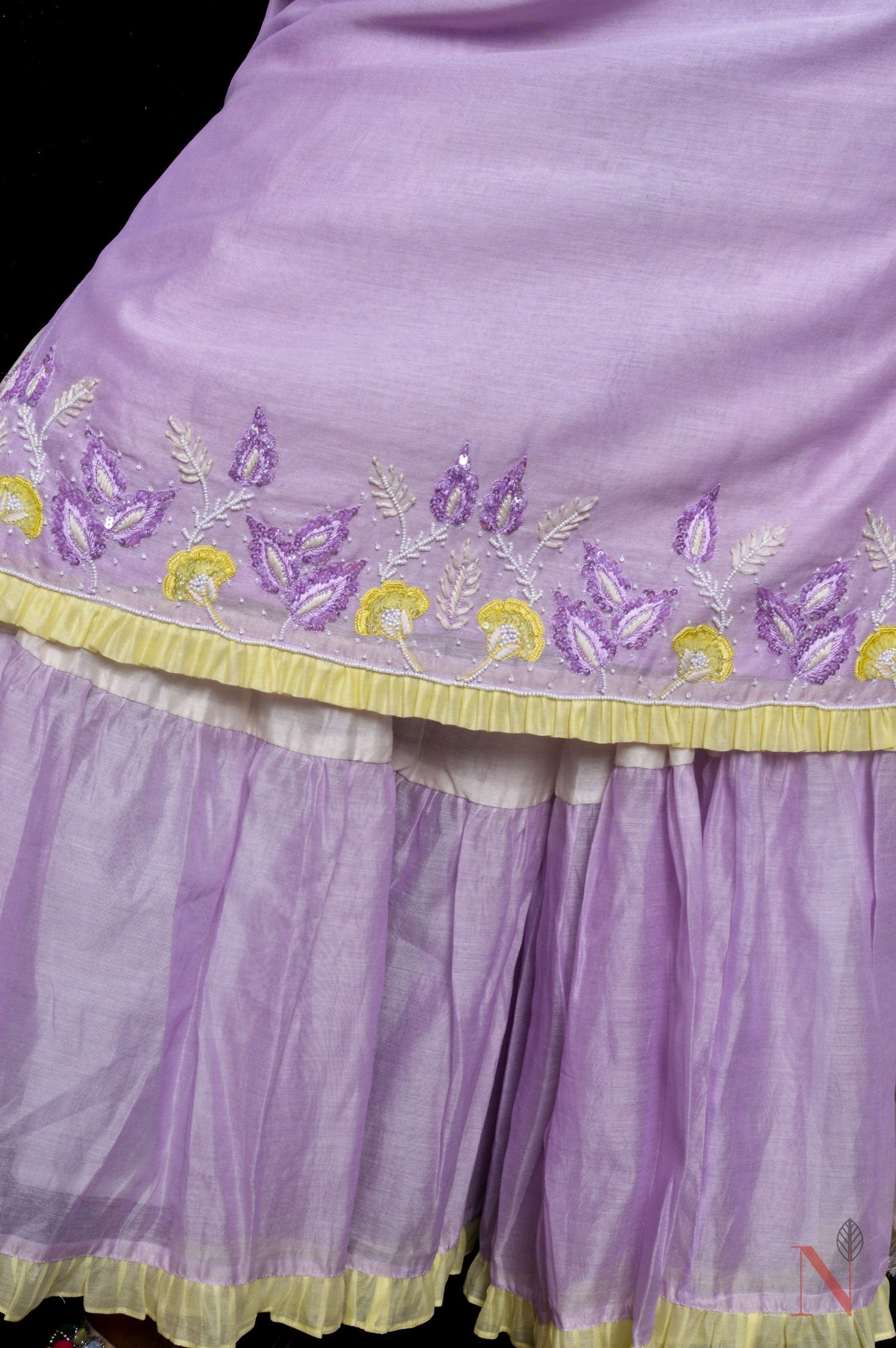 Lavender Color Teared Garara Silk Chanderi Set- Lavender Blush - Naksheband