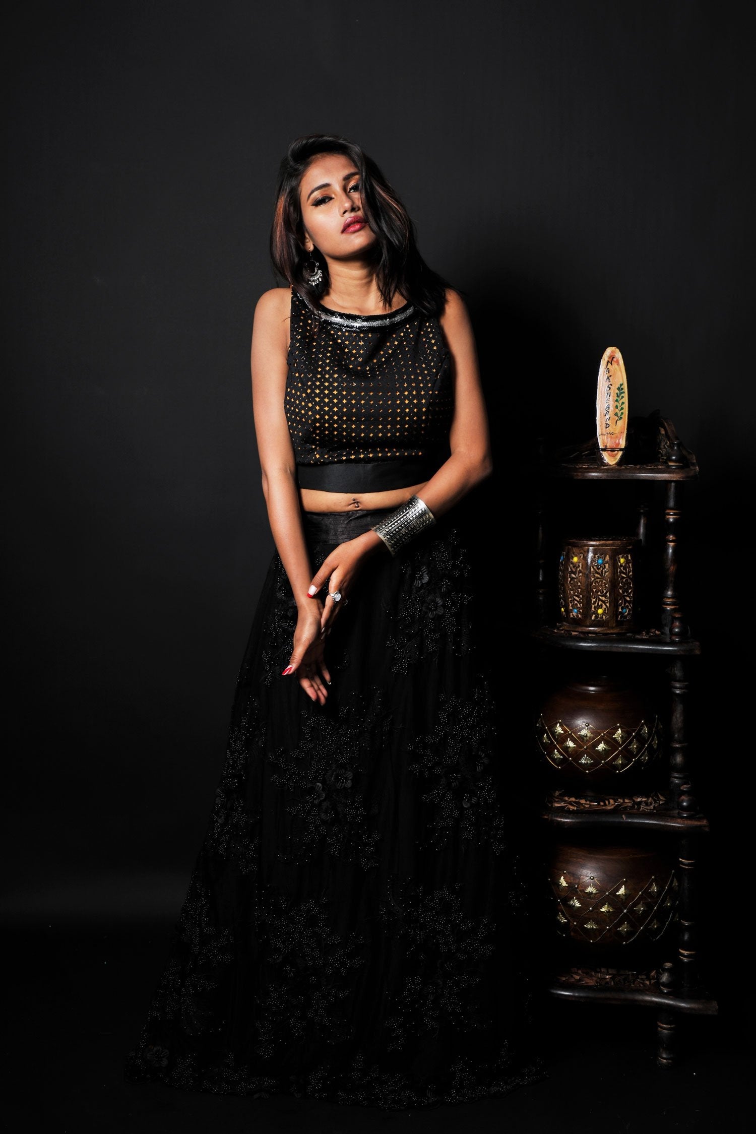Black And Orange Tint Color Indowestern Designer Skirt Set - Pumpkin - Naksheband