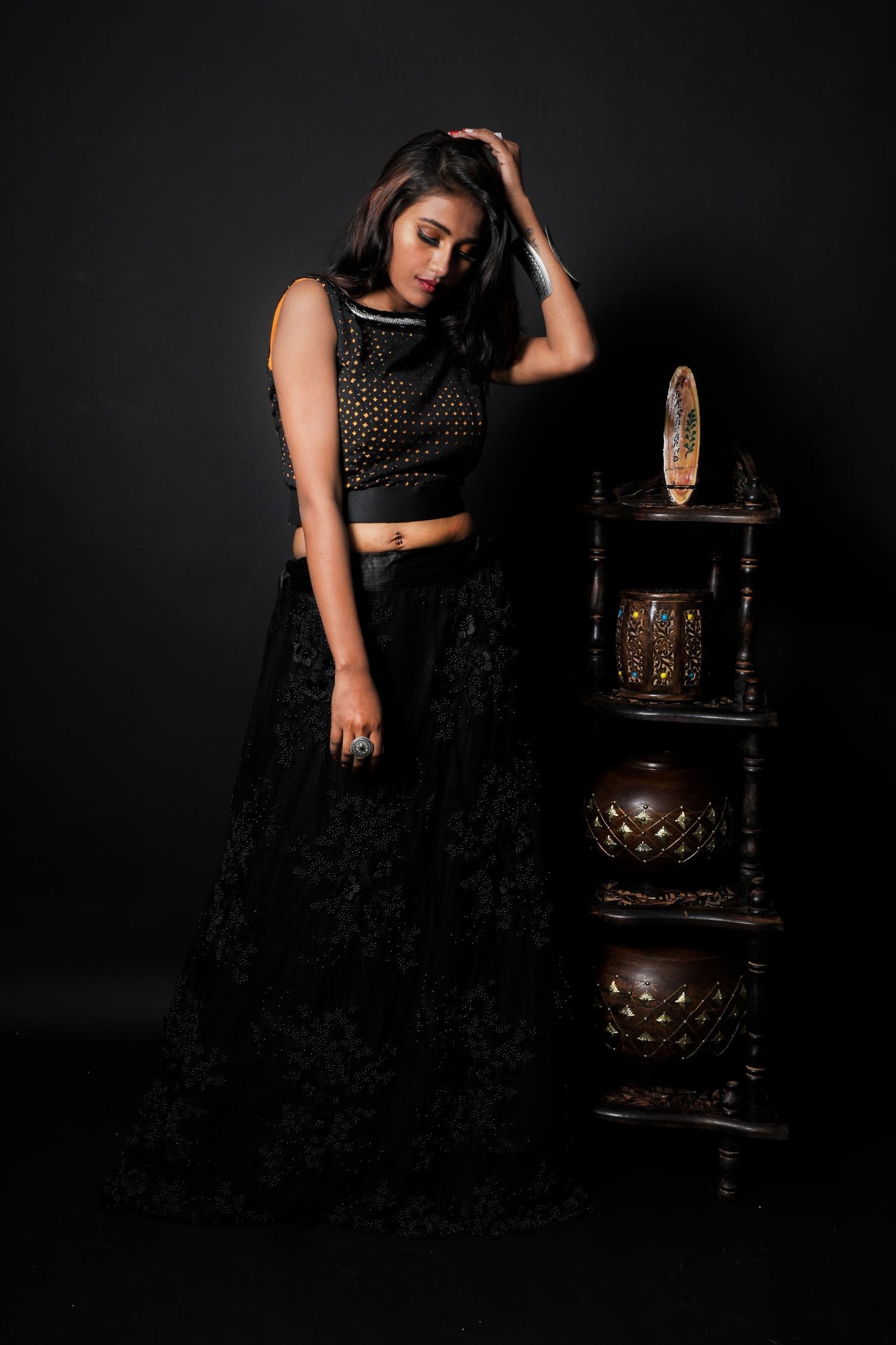 Black And Orange Tint Color Indowestern Designer Skirt Set - Pumpkin - Naksheband
