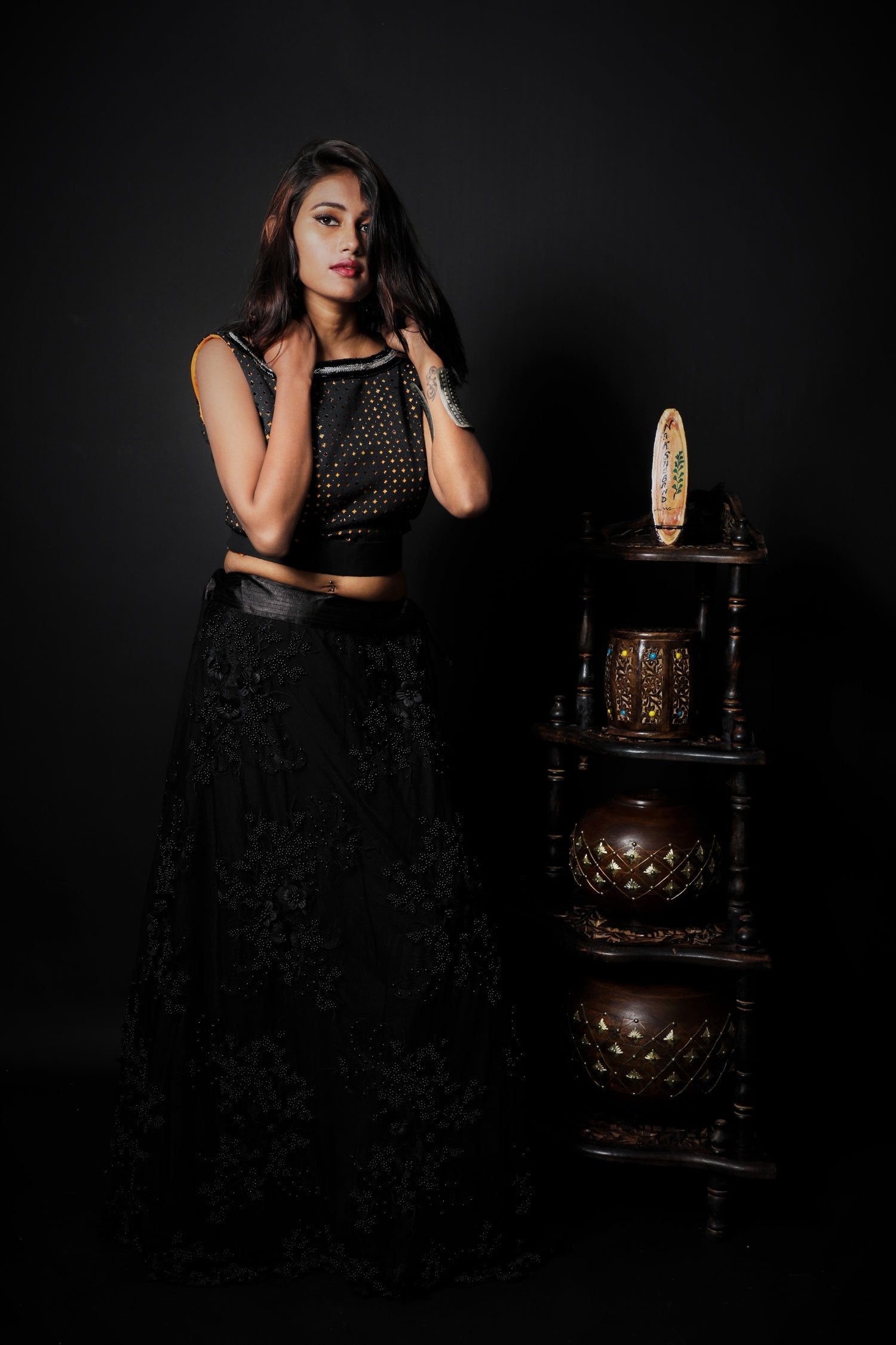 Black And Orange Tint Color Indowestern Designer Skirt Set - Pumpkin - Naksheband