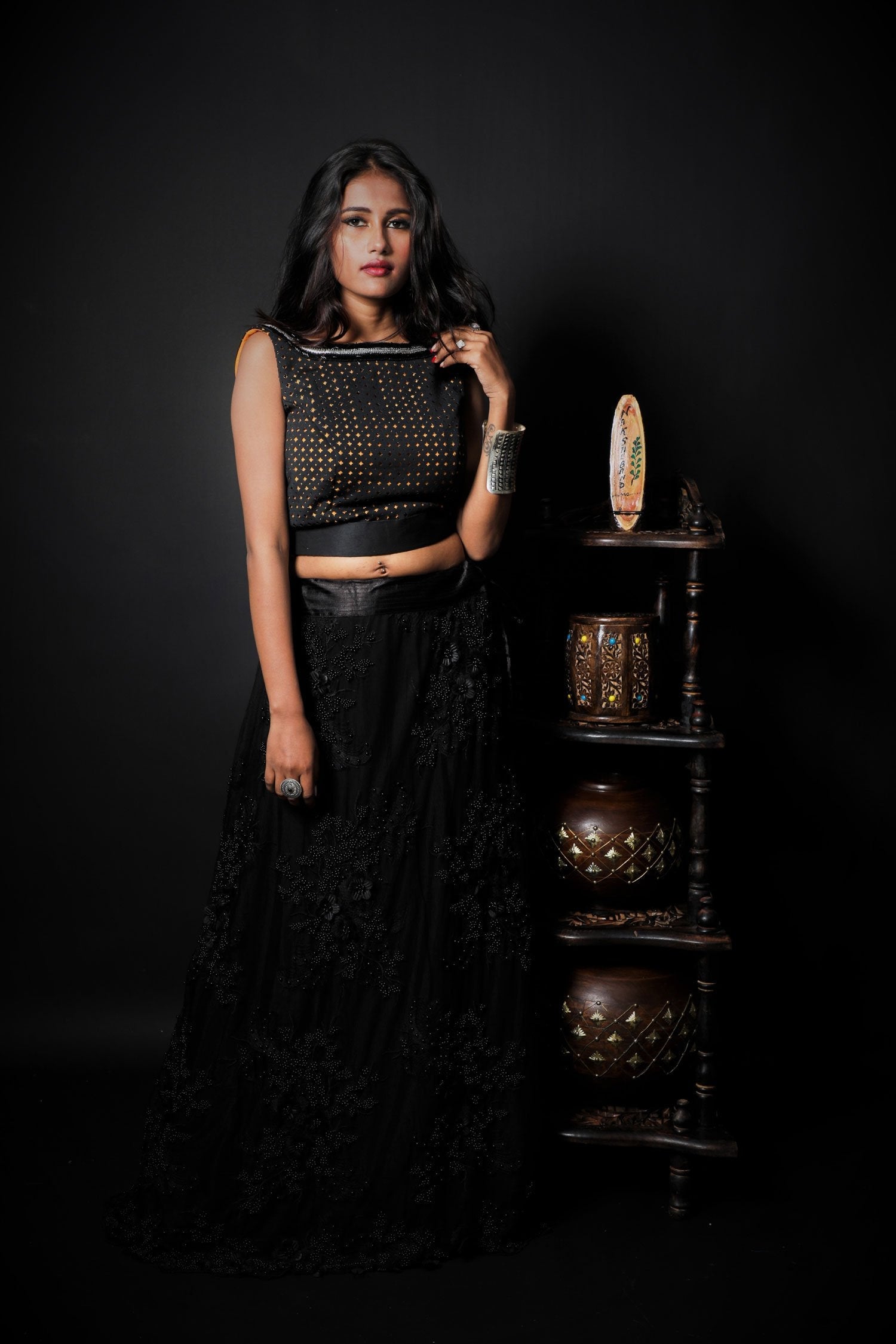 Black And Orange Tint Color Indowestern Designer Skirt Set - Pumpkin - Naksheband