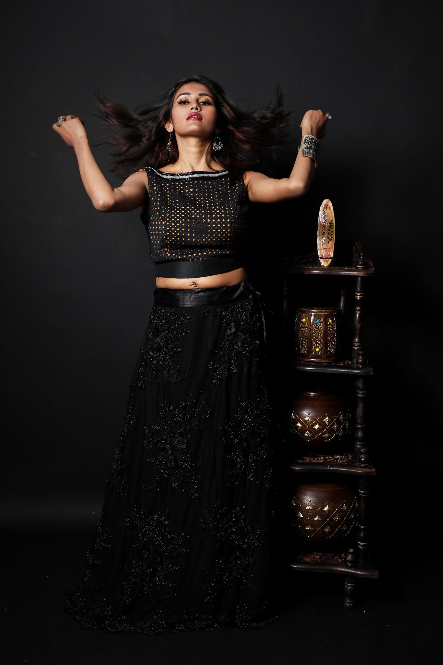 Black And Orange Tint Color Indowestern Designer Skirt Set - Pumpkin - Naksheband