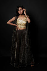 Brown With Golden Tint Color Indowestern Designer Plazzo Top - Shiny Night - Naksheband