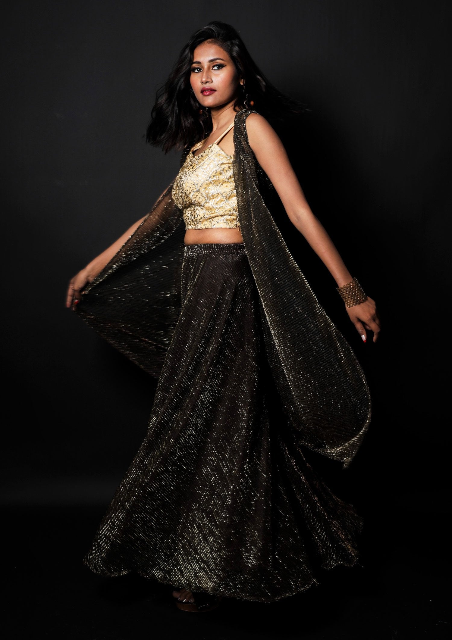 Brown With Golden Tint Color Indowestern Designer Plazzo Top - Shiny Night - Naksheband