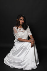 Indowestern Designer Skirt Set - Silver Pearl - Naksheband