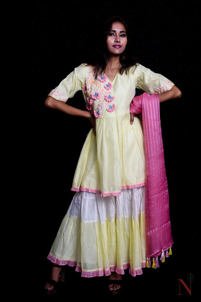 Teared Garara Chanderi Silk Set - Sunshine - Naksheband
