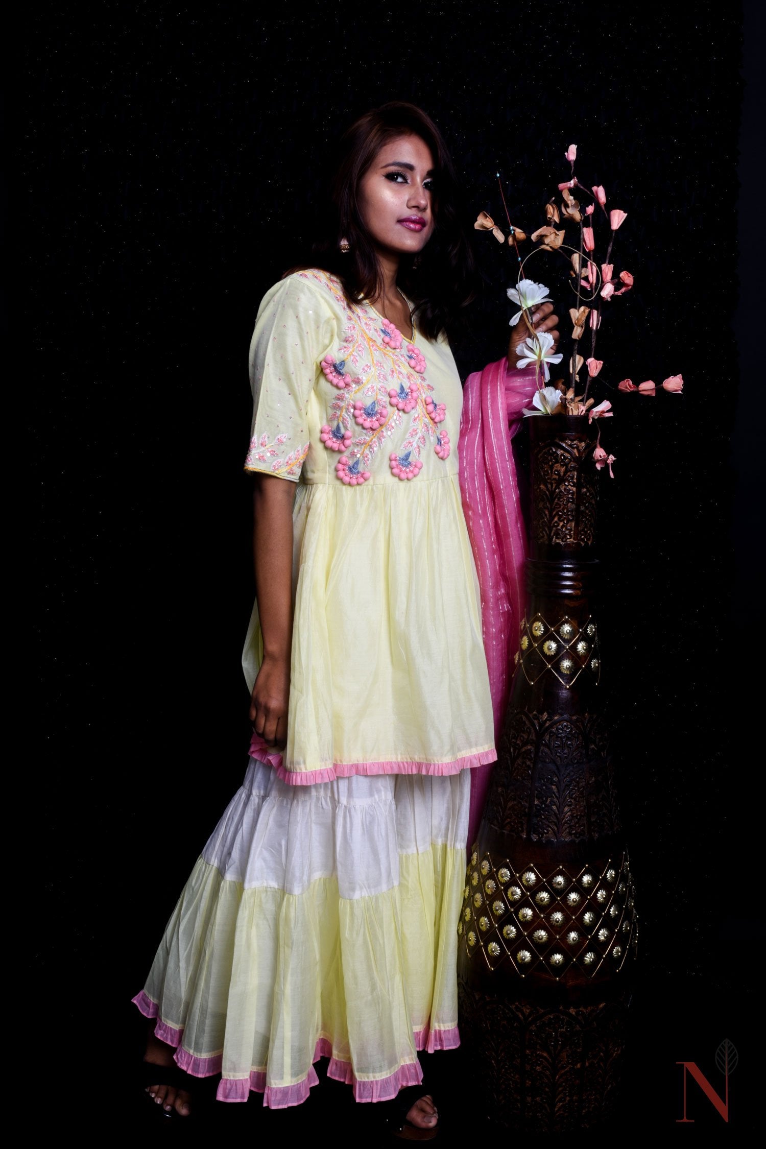 Teared Garara Chanderi Silk Set - Sunshine - Naksheband