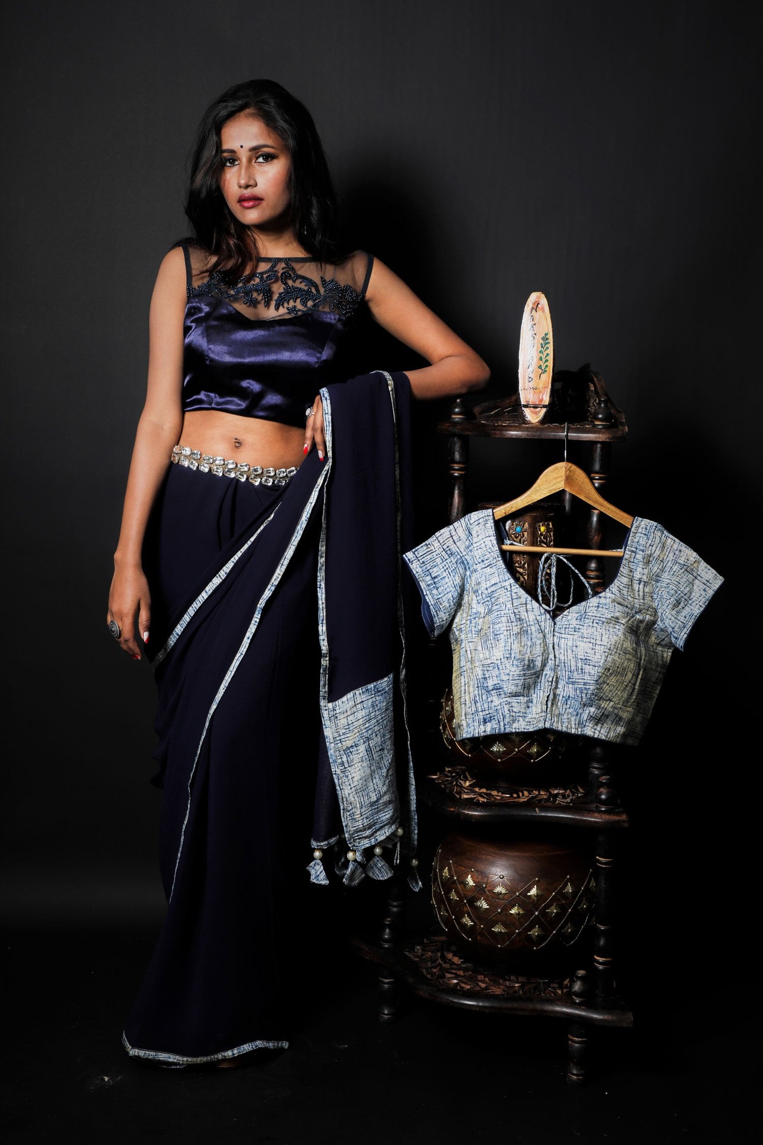 Navy Blue Color  Designer Pure Georgette Saree - Truffle Blue - Naksheband