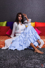 Dodgar Blue And White Color Indowestern Designer Flayered Dress - Sky High - Naksheband