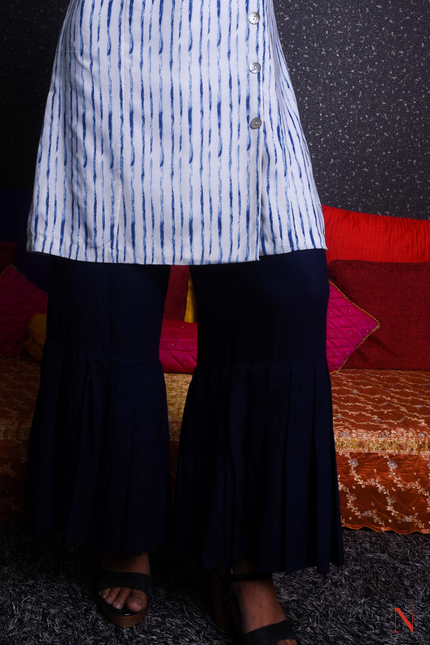 Indowestern Designer Palazzo Top Set - French Navy - Naksheband