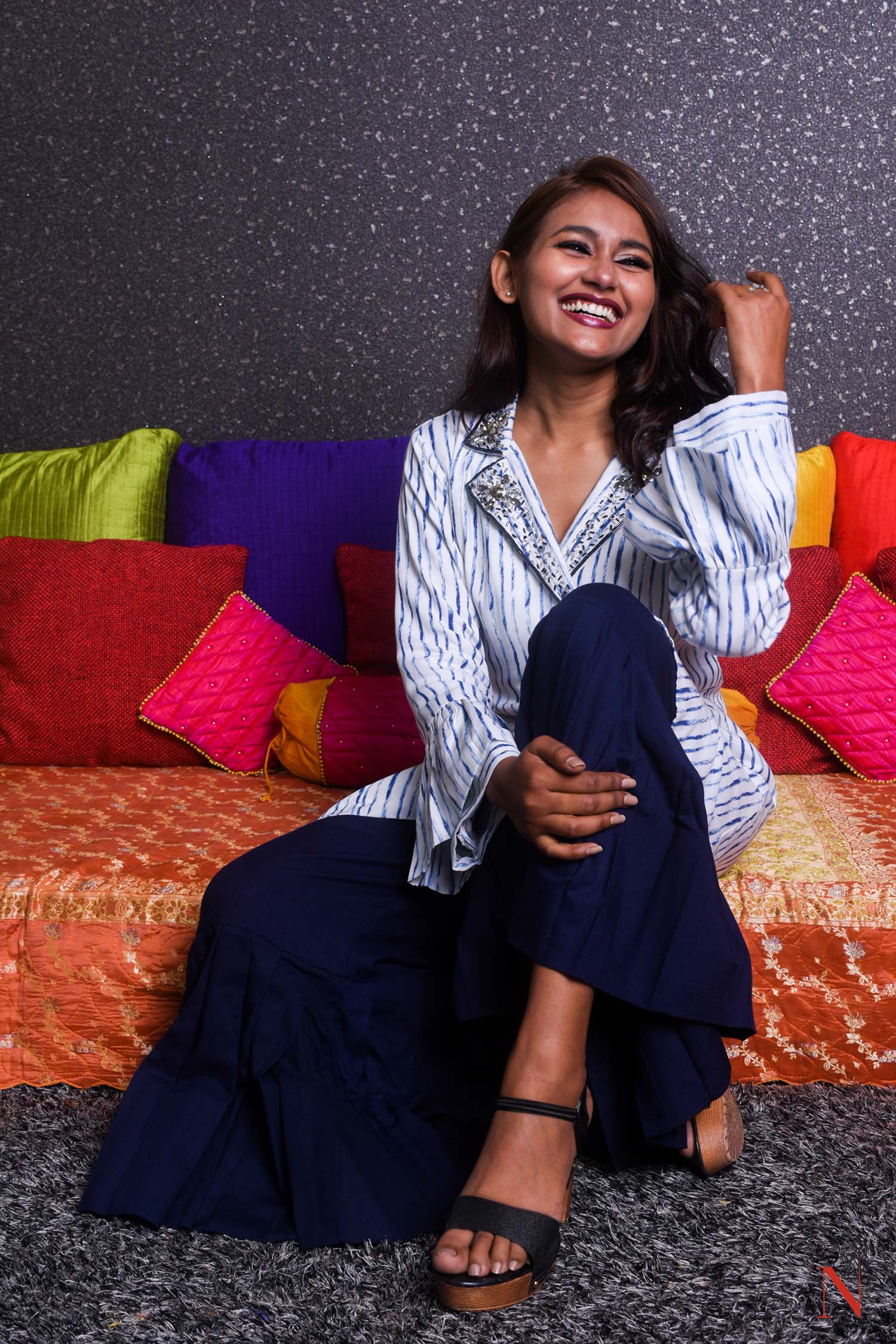 Indowestern Designer Palazzo Top Set - French Navy - Naksheband