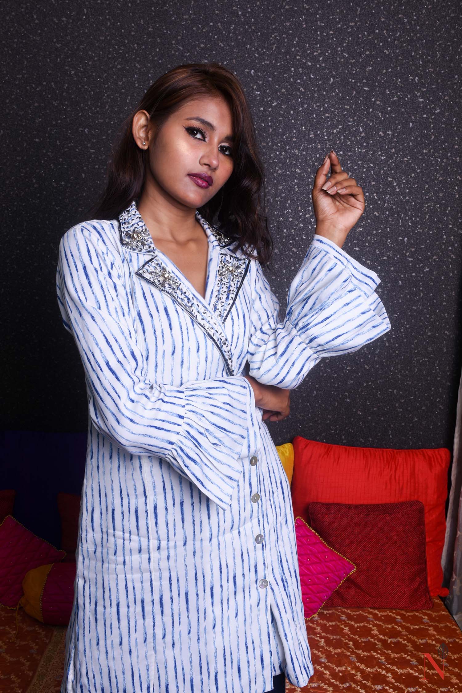 Indowestern Designer Palazzo Top Set - French Navy - Naksheband
