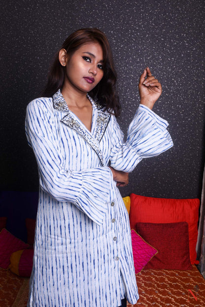 Indowestern Designer Palazzo Top Set - French Navy - Naksheband