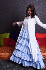 Dodgar Blue And White Color Indowestern Designer Flayered Dress - Sky High - Naksheband