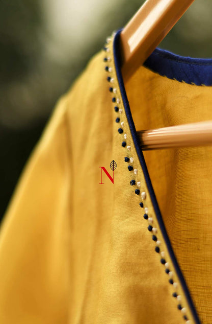 Yellow Pure Silk Chanderi Hand Embroidered Designer Blouse - Naksheband